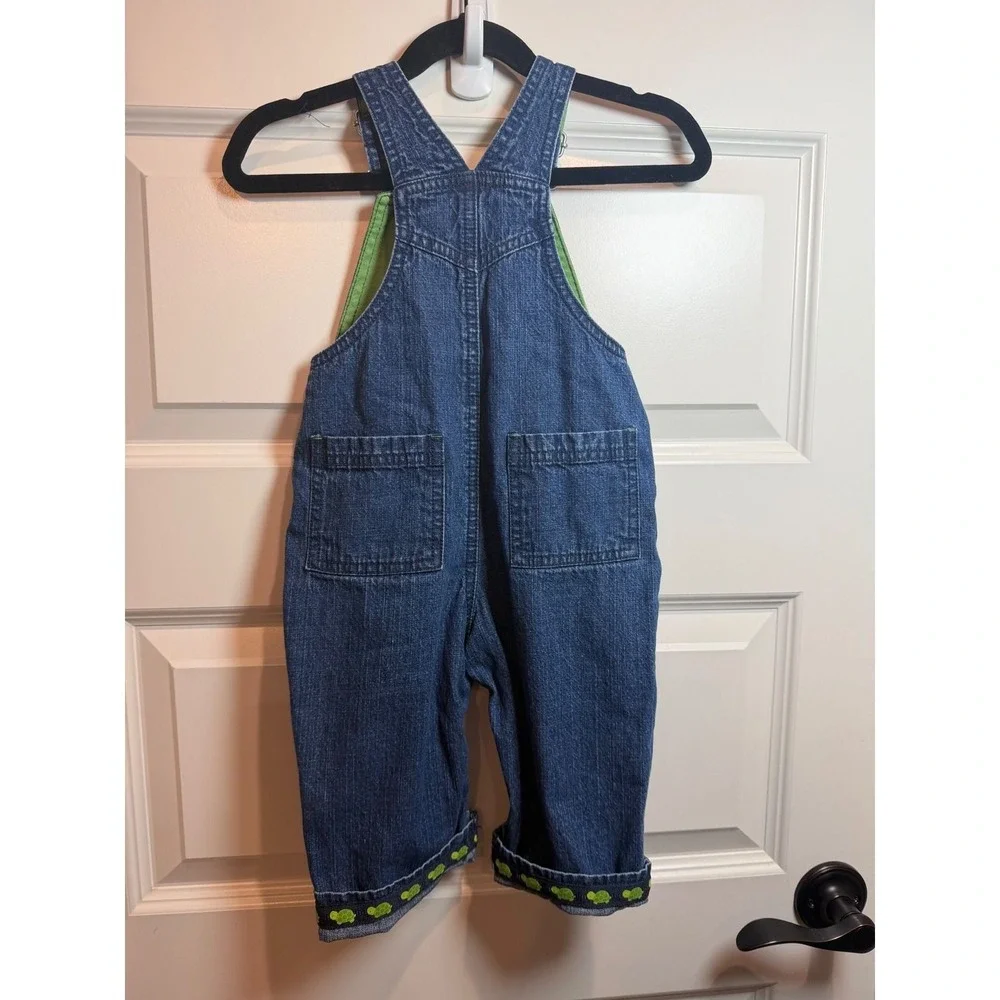 Gymboree Baby Boys Blue Denim Turtle Trim Lined Overalls 6-12 Months Y2K